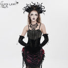 EVA LADY Women's Gothic Embroidered Tassels Lace-up Overbust Corset Black