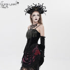 EVA LADY Women's Gothic Embroidered Tassels Lace-up Overbust Corset Black