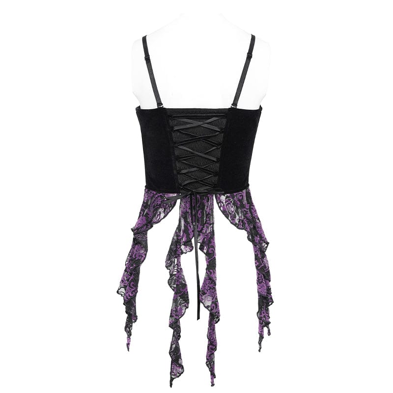 EVA LADY Women's Gothic Embroidered Tassels Lace-up Overbust Corset Black-Purple
