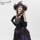 EVA LADY Women's Gothic Embroidered Tassels Lace-up Overbust Corset Black-Purple