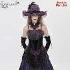 EVA LADY Women's Gothic Embroidered Tassels Lace-up Overbust Corset Black-Purple