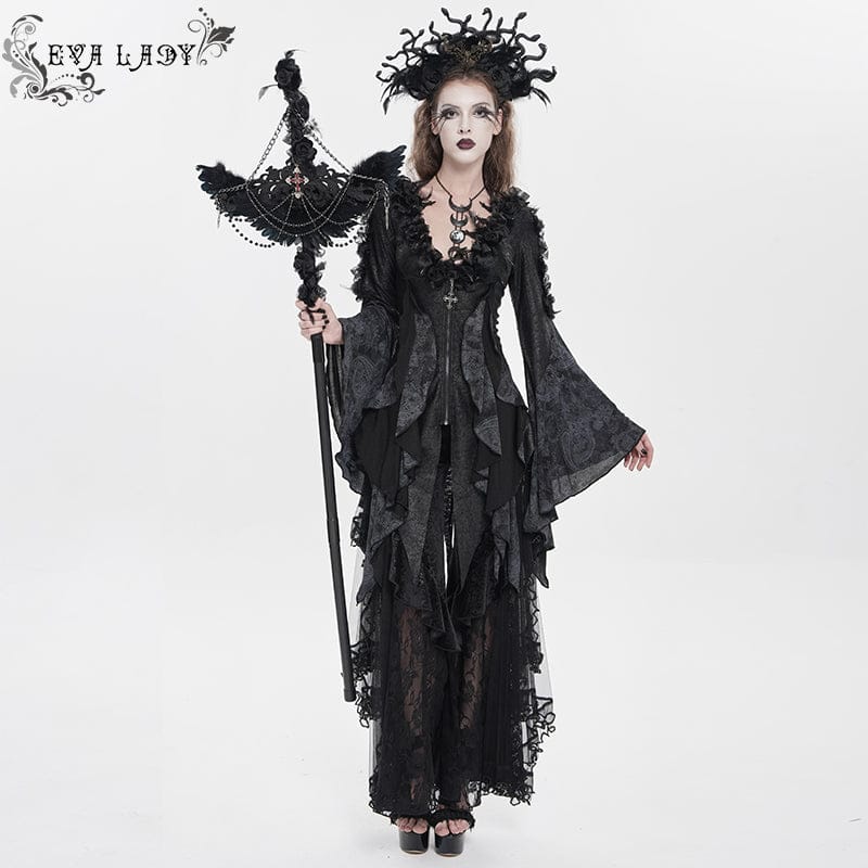 EVA LADY Women's Gothic Feather Wing Chained Truncheon