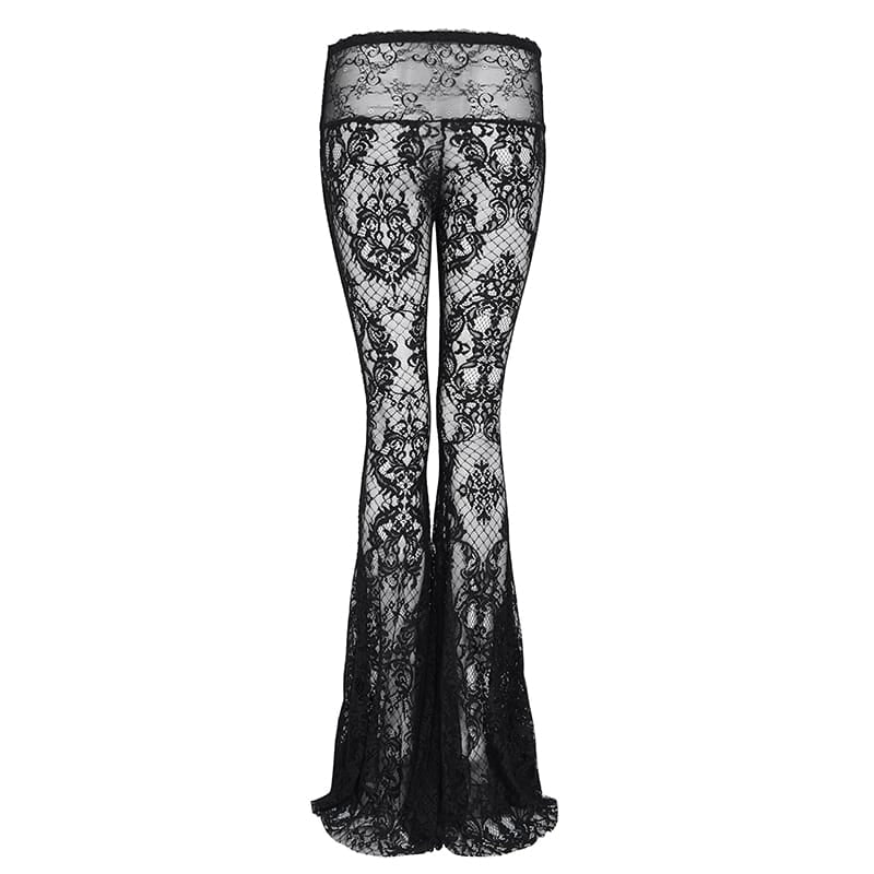 EVA LADY Women's Gothic Flared All-Lace Pants