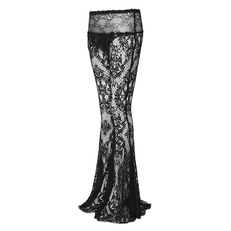 EVA LADY Women's Gothic Flared All-Lace Pants
