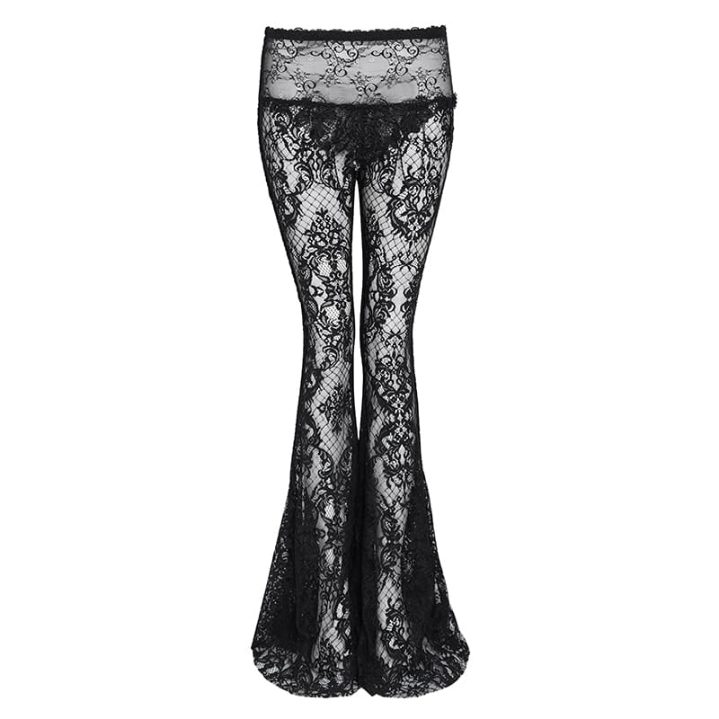 EVA LADY Women's Gothic Flared All-Lace Pants