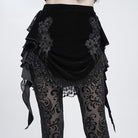EVA LADY Women's Gothic Floral Beaded Fringe Velvet Skirt with Streamer