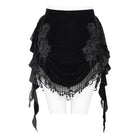EVA LADY Women's Gothic Floral Beaded Fringe Velvet Skirt with Streamer