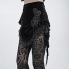 EVA LADY Women's Gothic Floral Beaded Fringe Velvet Skirt with Streamer