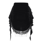 EVA LADY Women's Gothic Floral Beaded Fringe Velvet Skirt with Streamer
