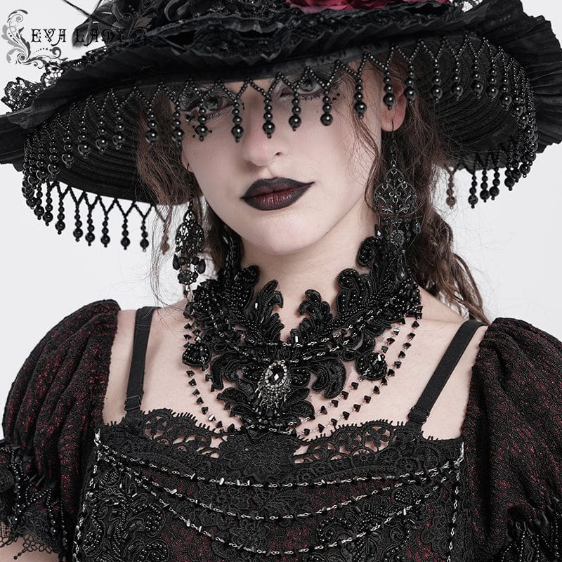 EVA LADY Women's Gothic Floral Embroidered Beaded Choker