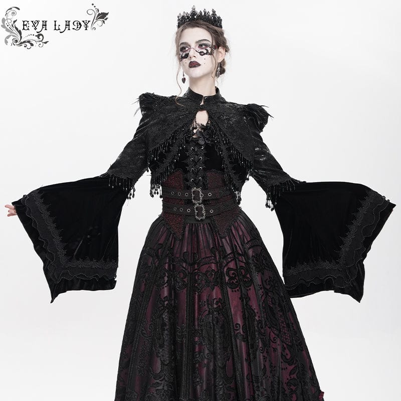 EVA LADY Women's Gothic Floral Embroidered Beaded Frog Short Jacket