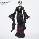 EVA LADY Women's Gothic Floral Embroidered Lace Splice Red Fishtail Skirt