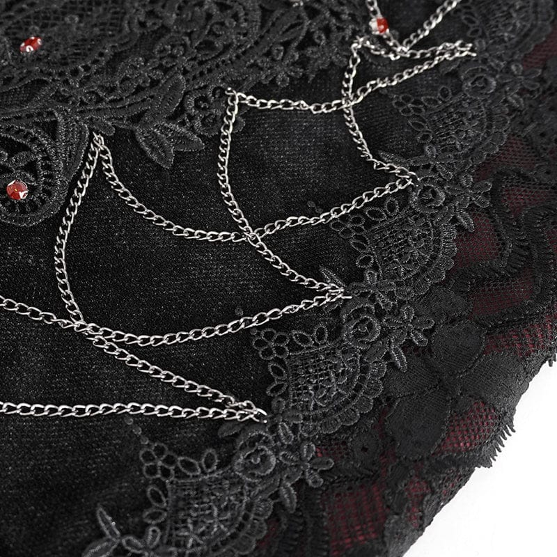 EVA LADY Women's Gothic Floral Embroidered Lace Splice Red Fishtail Skirt