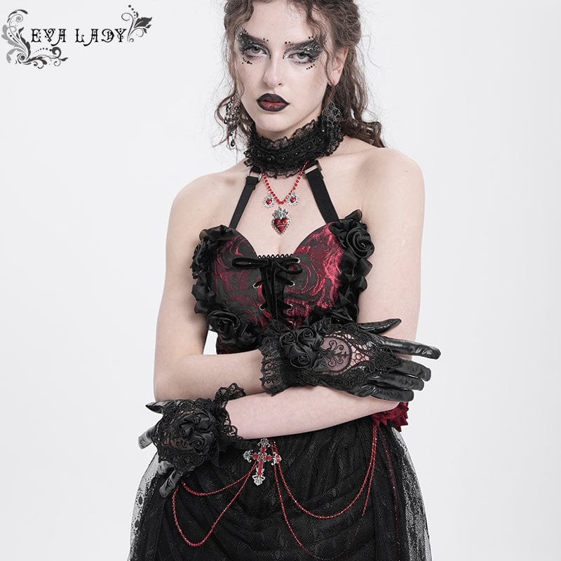 EVA LADY Women's Gothic Floral Embroidered Rose Lace Gloves
