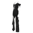 EVA LADY Women's Gothic Floral Embroidered Tassels Off-shoulder Slip Dress Black