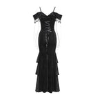 EVA LADY Women's Gothic Floral Embroidered Tassels Off-shoulder Slip Dress Black