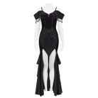 EVA LADY Women's Gothic Floral Embroidered Tassels Off-shoulder Slip Dress Black-Purple