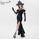 EVA LADY Women's Gothic Floral Embroidered Tassels Off-shoulder Slip Dress Black-Purple