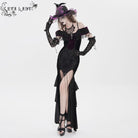 EVA LADY Women's Gothic Floral Embroidered Tassels Off-shoulder Slip Dress Black-Purple