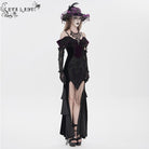 EVA LADY Women's Gothic Floral Embroidered Tassels Off-shoulder Slip Dress Black-Purple