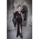 EVA LADY Women's Gothic Floral Embroidered Velvet Long Dress Wedding Dress Black