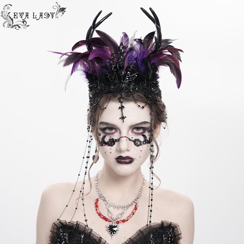EVA LADY Women's Gothic Floral Feather Beaded Crown