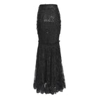 EVA LADY Women's Gothic Floral Lace Beaded Chained Long Skirt Black