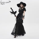 EVA LADY Women's Gothic Floral Lace Beaded Chained Long Skirt Black