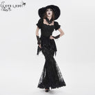 EVA LADY Women's Gothic Floral Lace Beaded Chained Long Skirt Black