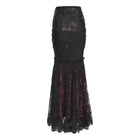 EVA LADY Women's Gothic Floral Lace Beaded Chained Long Skirt Black-Red