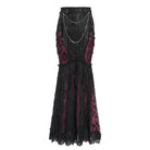 EVA LADY Women's Gothic Floral Lace Beaded Chained Long Skirt Black-Red