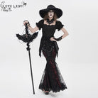 EVA LADY Women's Gothic Floral Lace Beaded Chained Long Skirt Black-Red