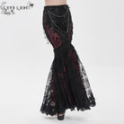 EVA LADY Women's Gothic Floral Lace Beaded Chained Long Skirt Black-Red
