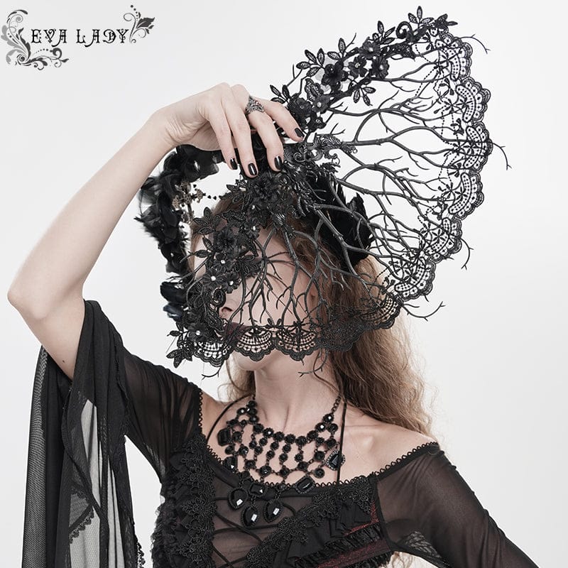 EVA LADY Women's Gothic Floral Lace Dendritic Fan