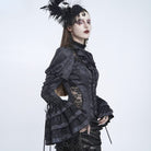 EVA LADY Women's Gothic Floral Lace Patchwork Lace-up Puff Flare Sleeve Blouse