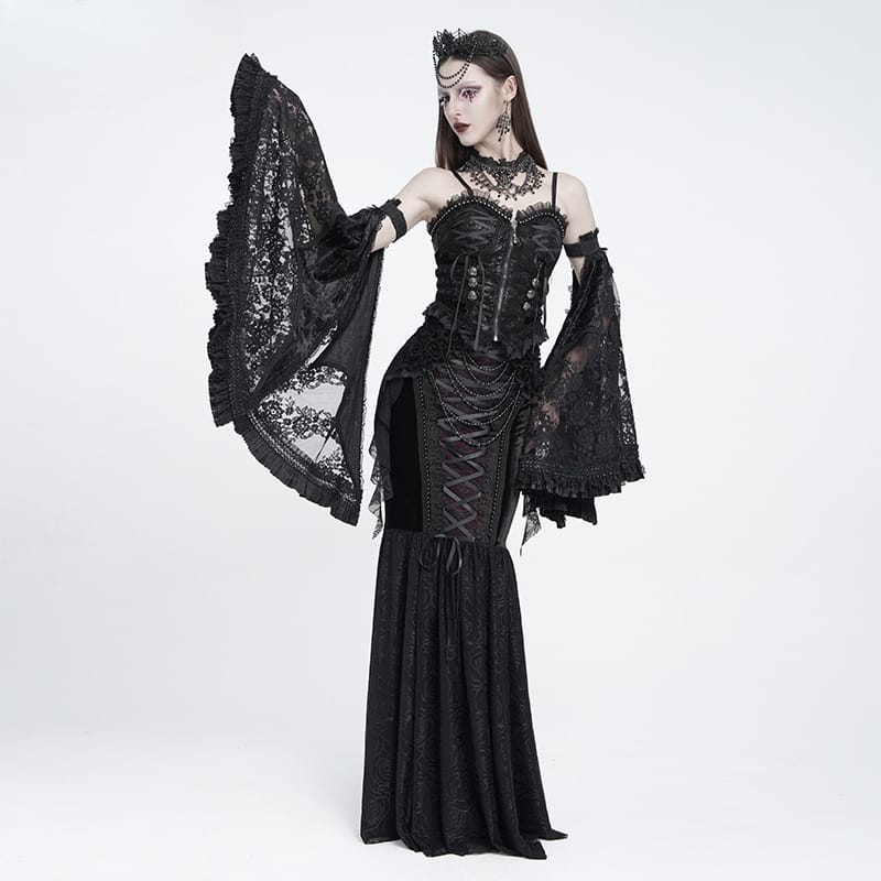 EVA LADY Women's Gothic Floral Lace Ruffled Flare Arm Sleeves