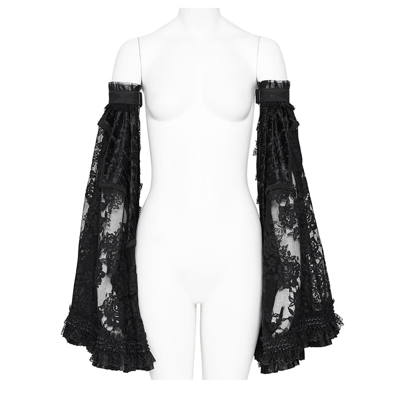EVA LADY Women's Gothic Floral Lace Ruffled Flare Arm Sleeves