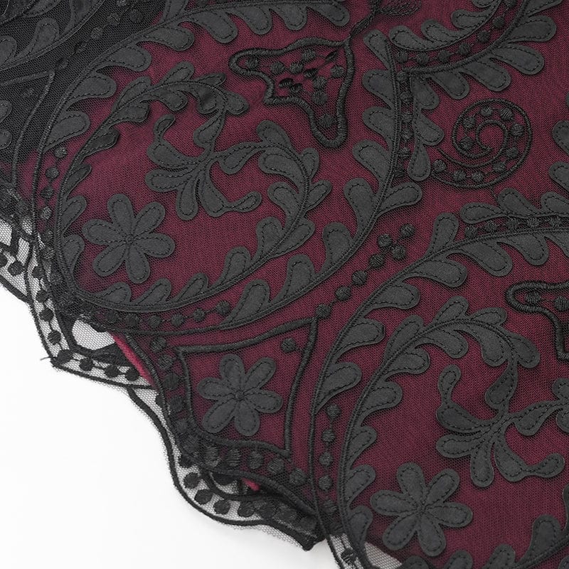 EVA LADY Women's Gothic Floral Mesh Splice Skirt Red