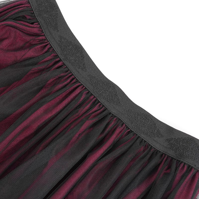 EVA LADY Women's Gothic Floral Mesh Splice Skirt Red