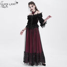 EVA LADY Women's Gothic Floral Mesh Splice Skirt Red