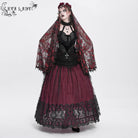 EVA LADY Women's Gothic Floral Mesh Splice Skirt Red