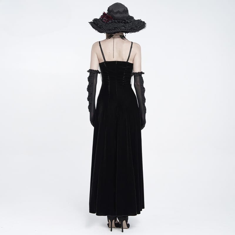 EVA LADY Women's Gothic Floral Side Lace-up Beaded Ruffle Chain  Slip Dress