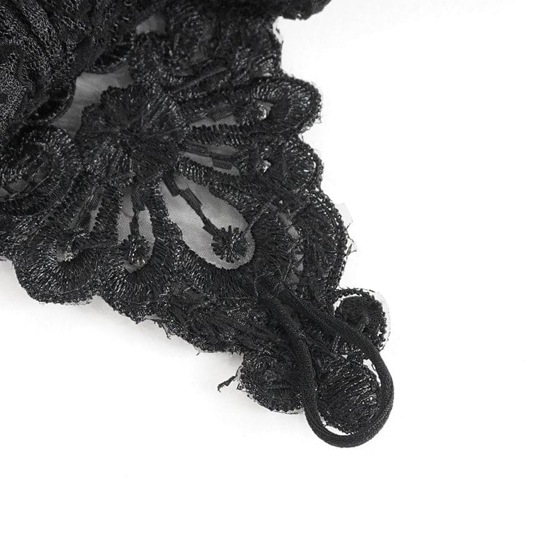 EVA LADY Women's Gothic Irregular Feather Beaded Black Lace Gloves