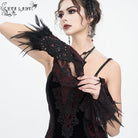 EVA LADY Women's Gothic Irregular Feather Beaded Red Lace Gloves