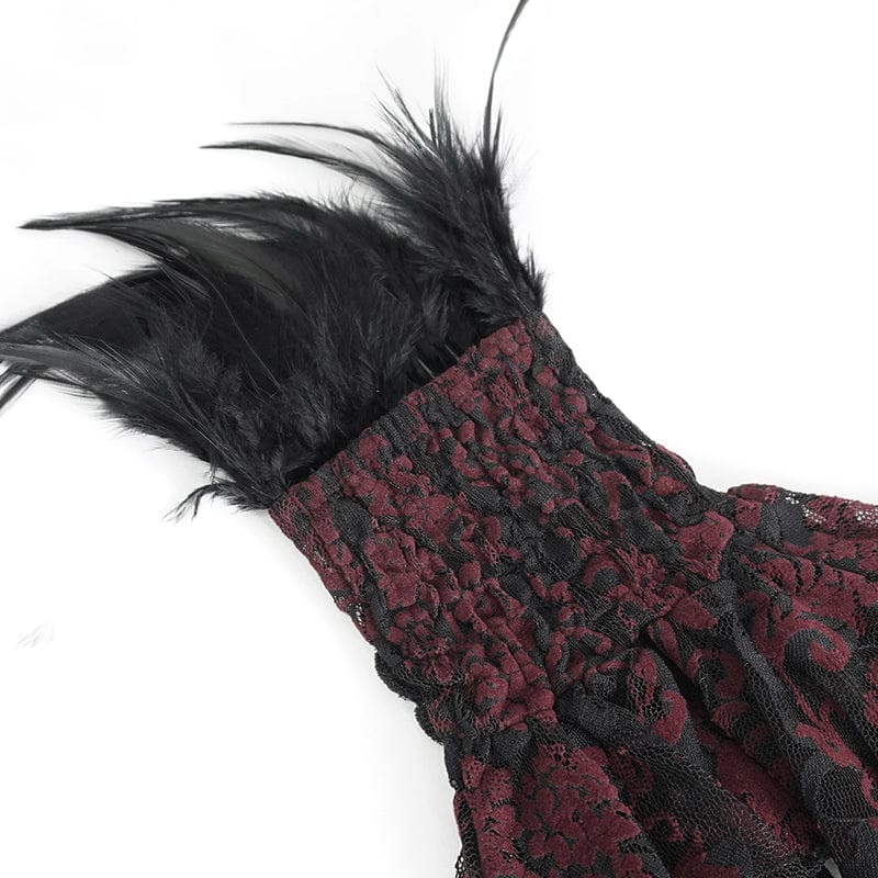 EVA LADY Women's Gothic Irregular Feather Beaded Red Lace Gloves