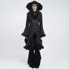 EVA LADY Women's Gothic Lace Applique Faux Fur Trim Front Zipper Coat