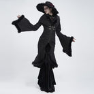 EVA LADY Women's Gothic Lace Applique Faux Fur Trim Front Zipper Coat