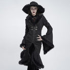 EVA LADY Women's Gothic Lace Applique Faux Fur Trim Front Zipper Coat