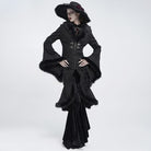 EVA LADY Women's Gothic Lace Applique Faux Fur Trim Front Zipper Coat