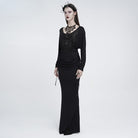 EVA LADY Women's Gothic Lace Applique Lace-up Draped Long Sleeve Maxi Dress